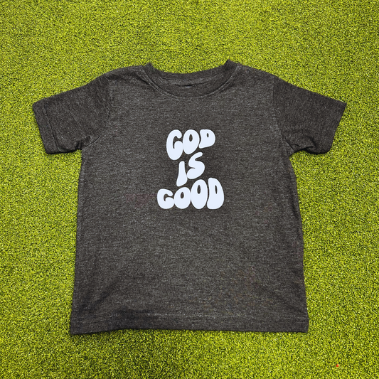 God Is Good Puff Toddler Shirt - Smoke Grey
